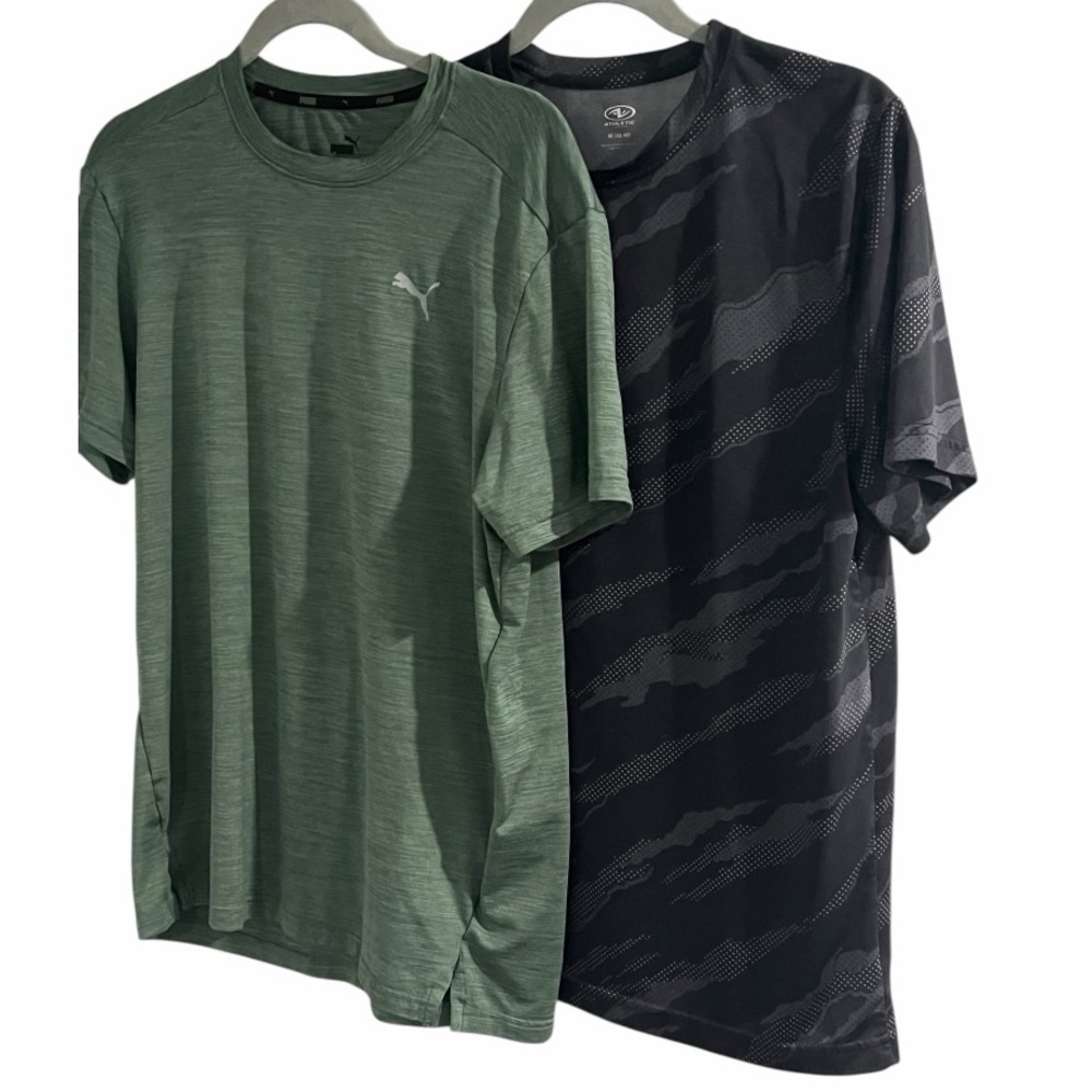 Bundle men’s size M Puma Men's Green and Athletic Works Black Short Sleeve Tees